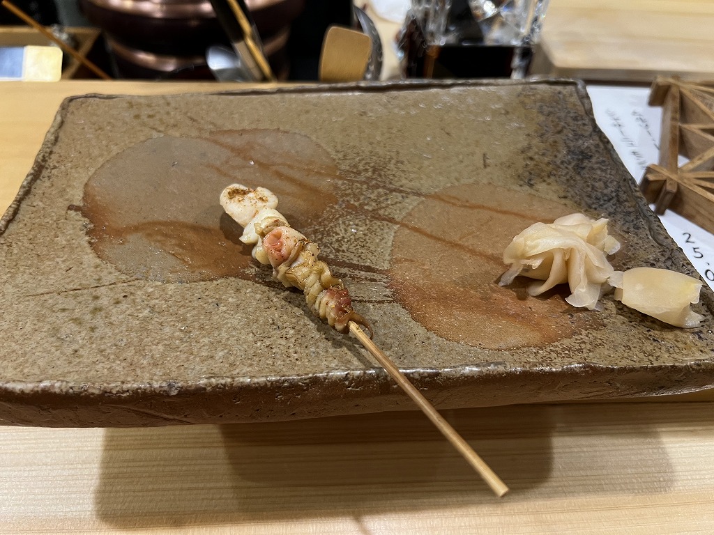 ホッキガイの貝柱の串 - 鮨 まつ本(板橋)